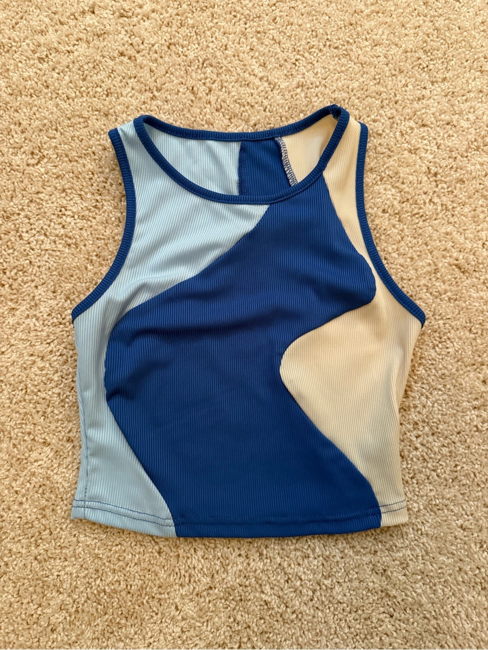 SHEIN Blue and Cream Ribbed Crop Tank